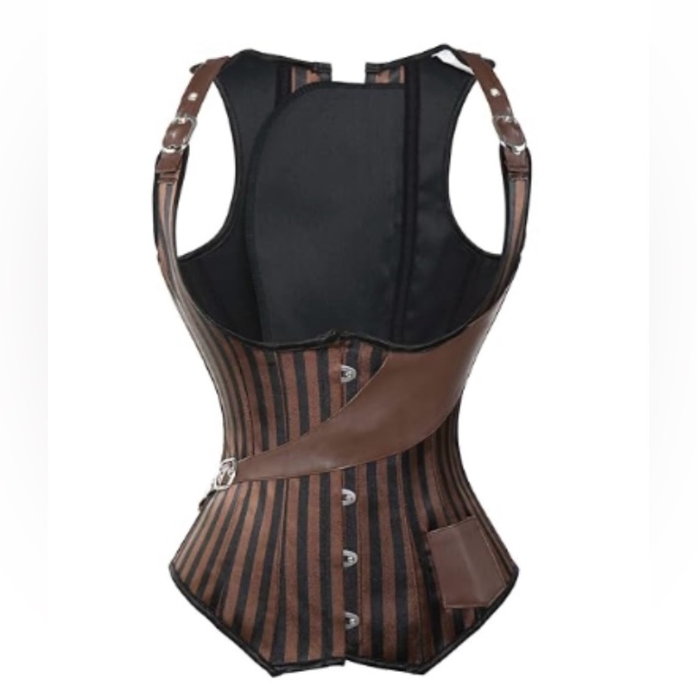 Brown and Black Striped Corset Vest